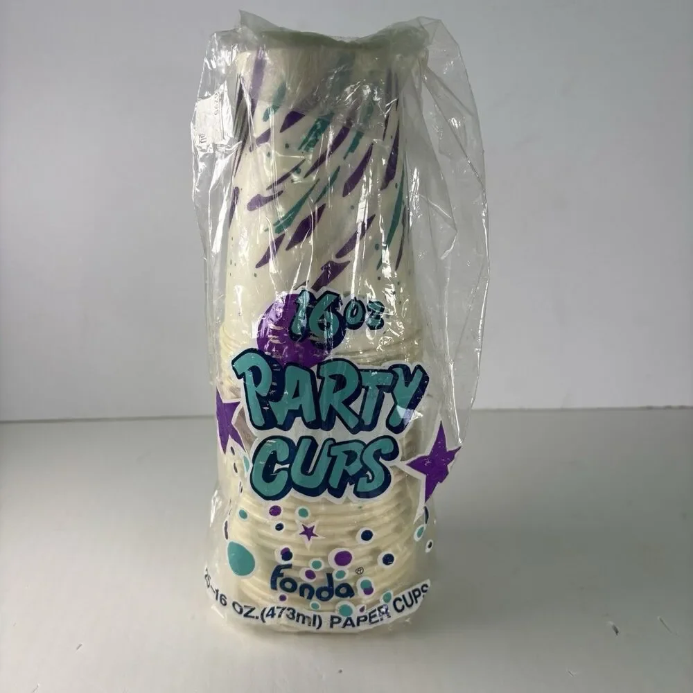 Fonda Cups 16oz 25 Count Vintage 90s Party Nostalgia Teal Purple Jazz NOS